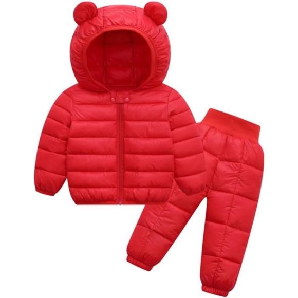 2 Piece Kids Winter Hooded Down Coat Sets Puffer Jacket...